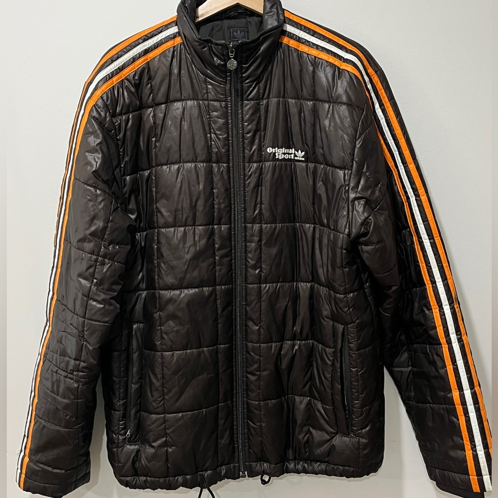 Adidas Original Sport Y2K Brown Quilted Puffer Jacket Men's Size M